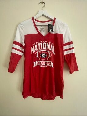 Georgia Bulldogs Red & White National Champions 2021 V-Neck Shirt